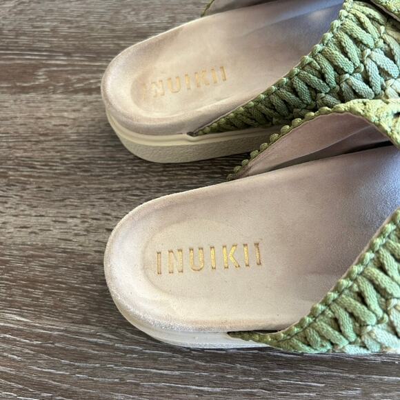 INUIKII Woven Slide Sandals Green Leather Textile Sz 39 US 8.5 Ombre Slides EUC - Picture 14 of 15
